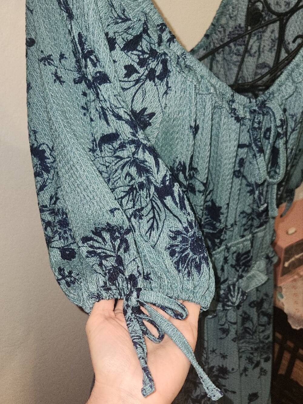 Teal Maxi Dress with Navy Floral Print - Picture 4 of 7